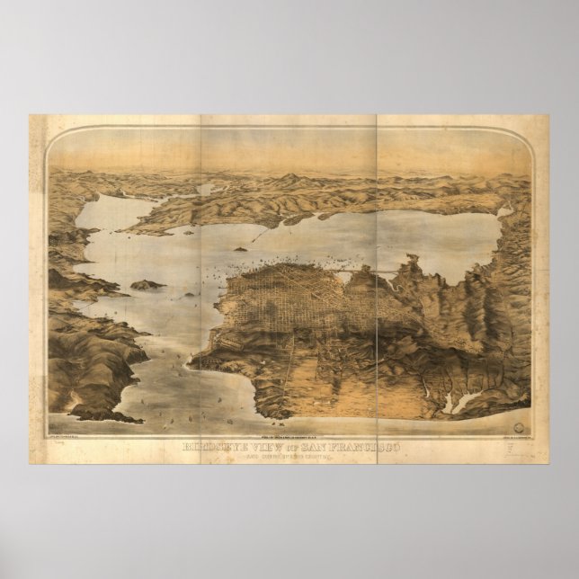 Poster Carte panoramique San Francisco California 1876 (Devant)