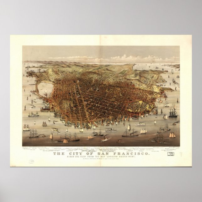 Poster Carte panoramique San Francisco California 1878 (Devant)