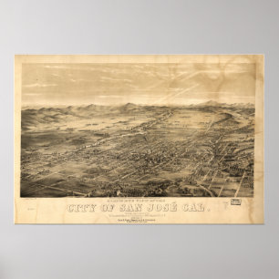 Poster Carte panoramique San Jose California 1869