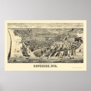 Poster Carte panoramique Superior, WI - 1890