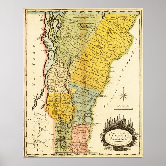 Poster Carte panoramique VermontVermont (Devant)