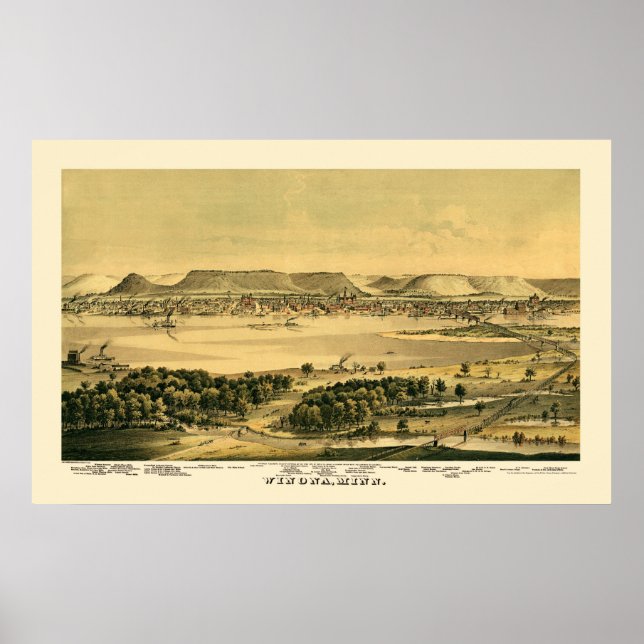 Poster Carte panoramique Winona, MN - 1867 (Devant)