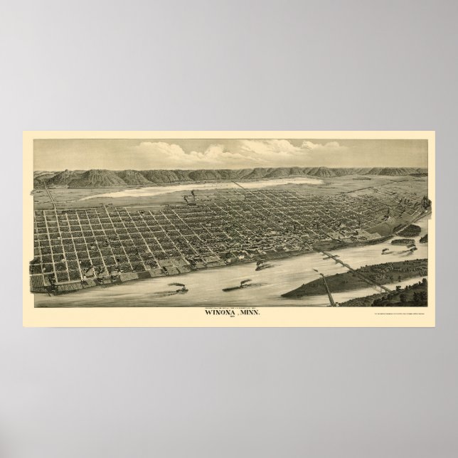 Poster Carte panoramique Winona, MN - 1889 (Devant)