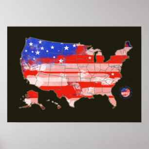Poster carte patriotique rouge bleu États-Unis rayures et