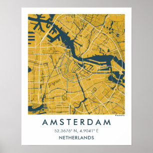 Poster Carte personnalisée de la ville d'Amsterdam Pays-B