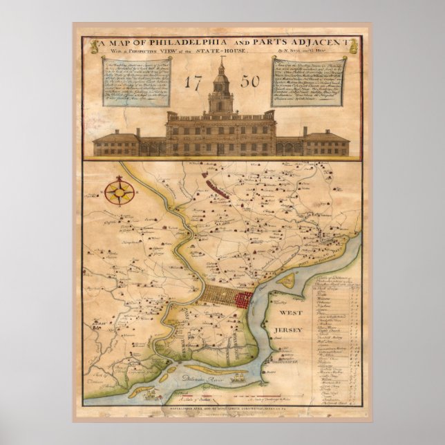 Poster Carte Philadelphie 1750 réplique (Devant)