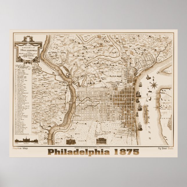 Poster Carte Philadelphie 1875, réplique (Devant)