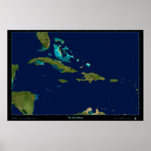 Poster Carte photo de l'affiche satellite des Caraïbes
