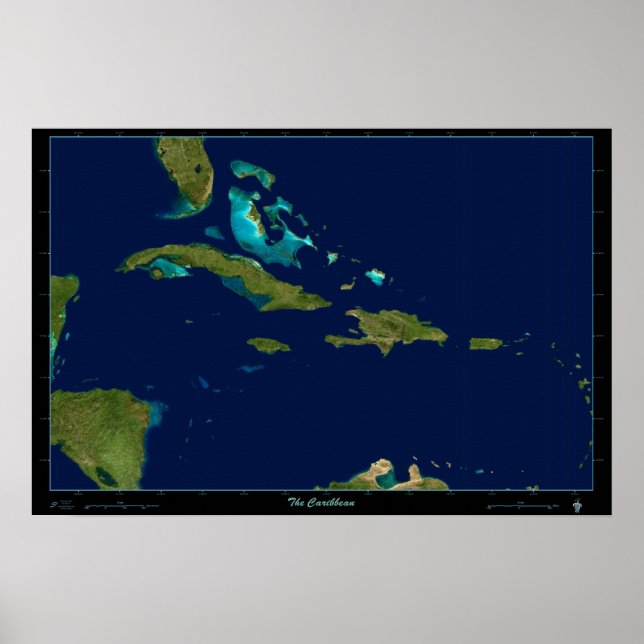Poster Carte photo de l'affiche satellite des Caraïbes (Devant)