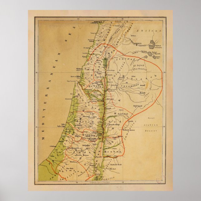 Poster Carte physique de la vieille Palestine (1881) (Devant)