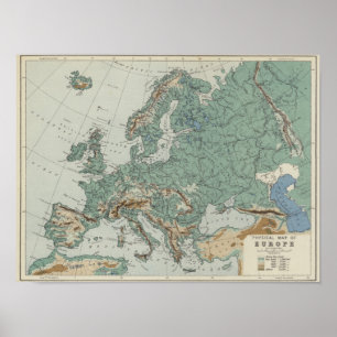 Poster Carte physique de l'Europe