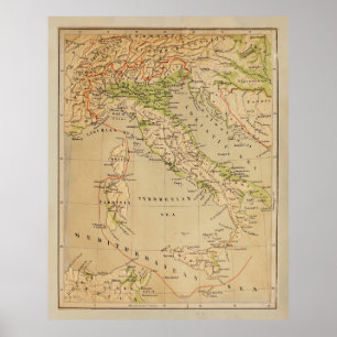 Poster Carte physique de l'Italie ancienne (1881)