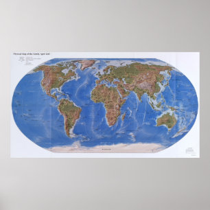 Poster Carte physique du monde, avril 2007