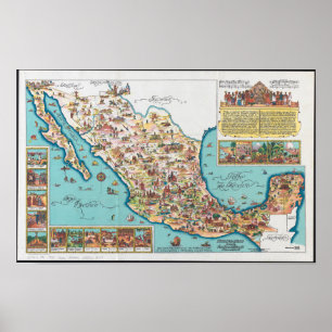 Poster Carte Picturale du Mexique