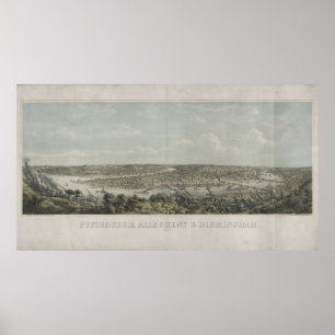 Poster Carte picturale Vintage de Pittsburgh PA (1871)