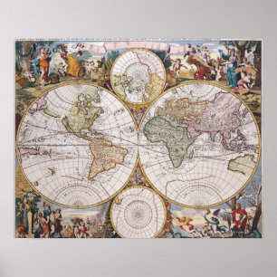 Poster Carte polaire de double hémisphère