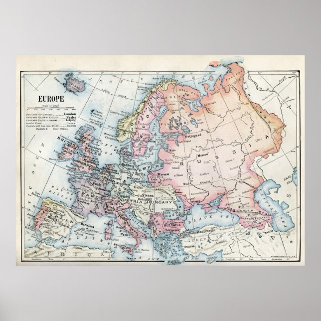 Poster Carte politique de l'Europe (1916) (Devant)