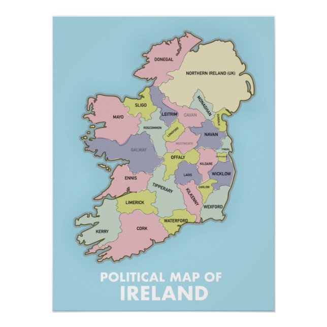 Poster Carte Politique De L'Irlande. (Devant)
