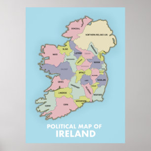 Poster Carte Politique De L'Irlande.
