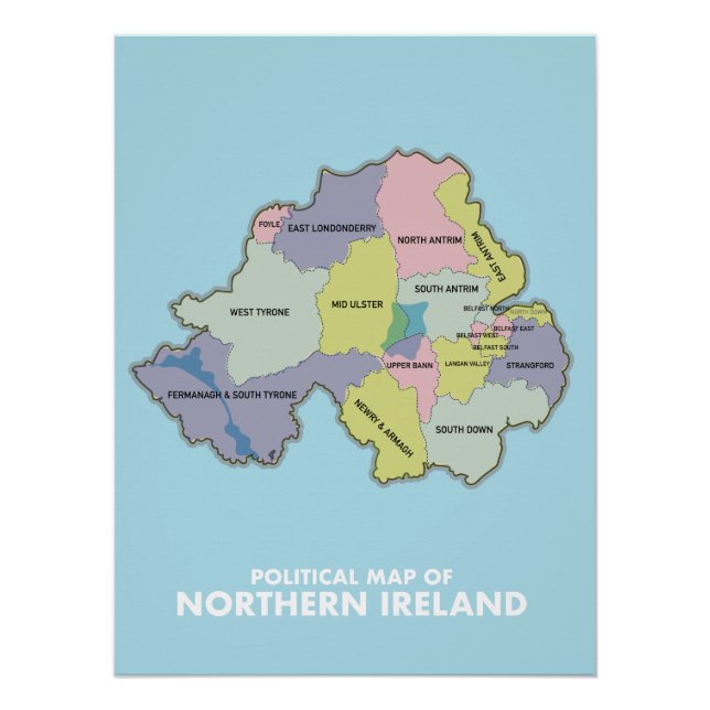 Poster Carte Politique De L'Irlande Du Nord. (Devant)