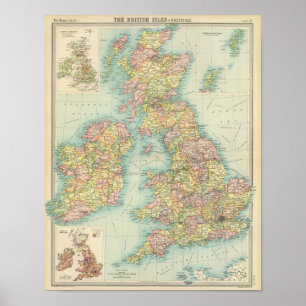 Poster Carte politique d'îles britanniques