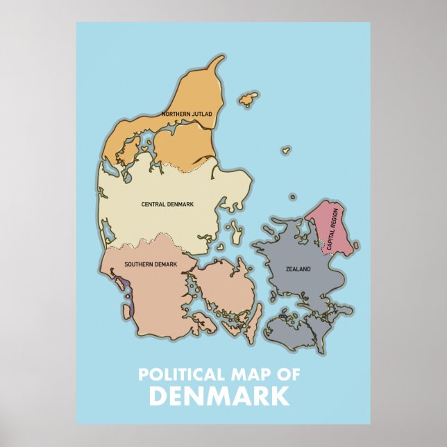 Poster Carte politique du Danemark (Devant)
