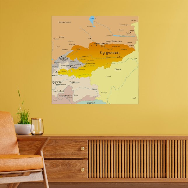Poster Carte politique du Kirghizistan et d'Asie centrale (Créateur téléchargé)
