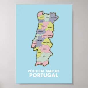 Poster Carte politique du Portugal Tone deux tones tasse 