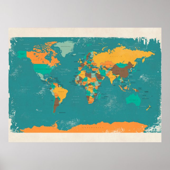 Poster Carte politique rétrograde du monde (Devant)