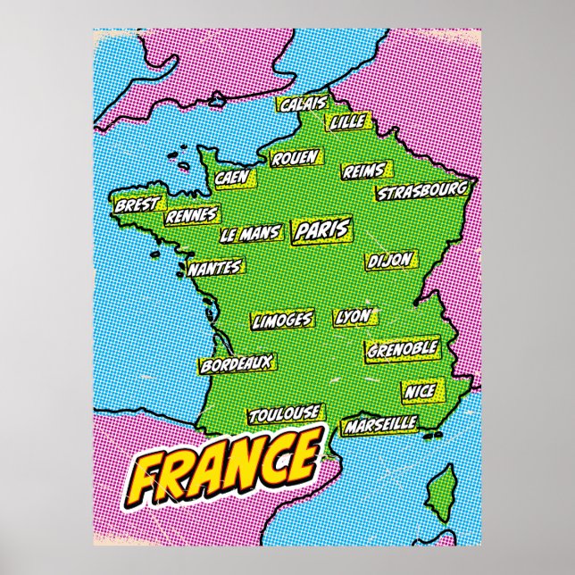 Poster Carte Pop Art Illustrated France (Devant)