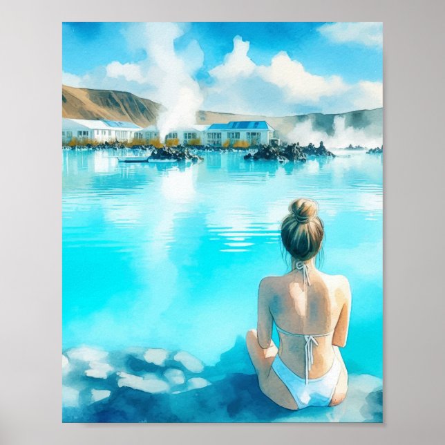 Poster Carte postale Blue Lagoon Islande Watercolor (Devant)