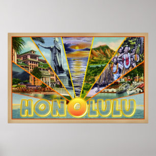 Poster Carte postale de cru-style de Honolulu Hawaï