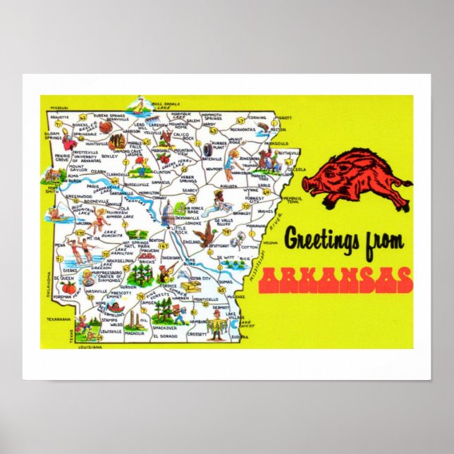 Poster Carte postale de l'Arkansas colorée Imprimer (Devant)