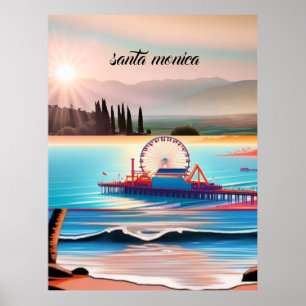 Poster Carte postale de voyage de Santa Monica Californie