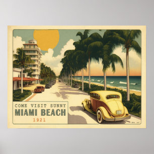 Poster Carte postale Miami Beach Ocean Drive datant des a