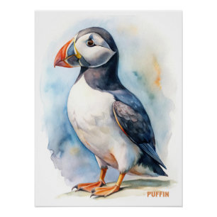 Poster Carte postale Peinture d'aquarelle d'oiseau de Puf