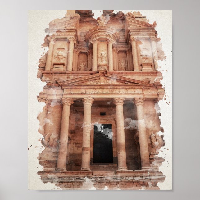 Poster Carte postale Petra Jordan Watercolor (Devant)