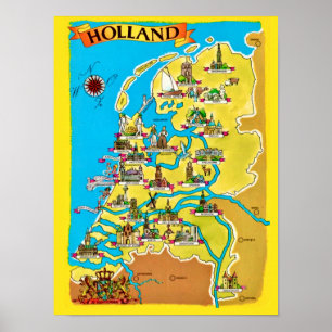 Poster Carte postale vintage de Hollande imprimée
