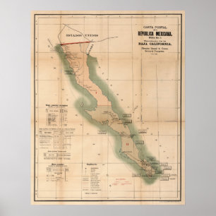 Poster Carte postale Vintage de la Basse-Californie (1904