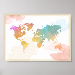 Poster Carte pour aquarelle du monde