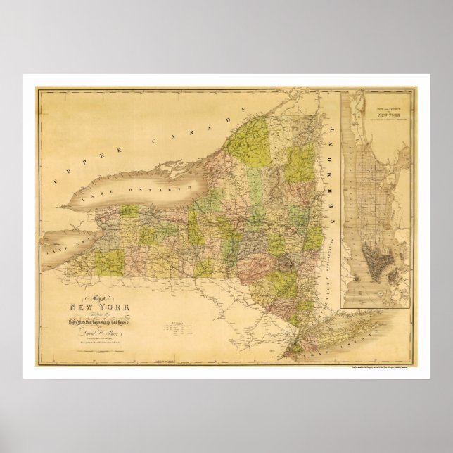Poster Carte préliminaire de l'État de New York 1839 (Devant)