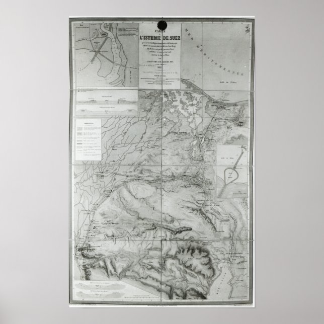 Poster Carte préparatoire du canal de Suez, 1855 (Devant)