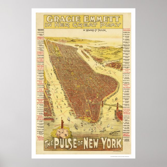 Poster Carte Pulse Of New York 1891 (Devant)