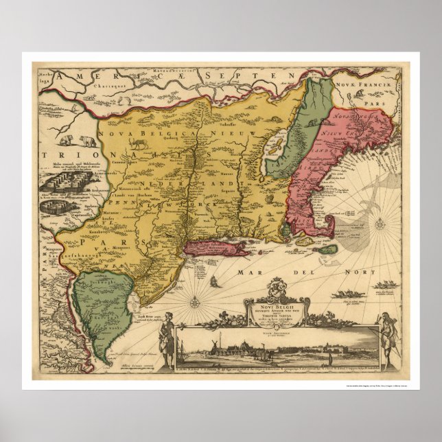 Poster Carte régionale de la Nouvelle-Angleterre - 1685 (Devant)