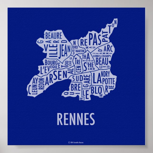 Poster Carte Rennes France (Devant)