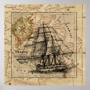 Poster Carte Retro Conception des voiliers