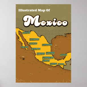 Poster Carte rétro du Mexique