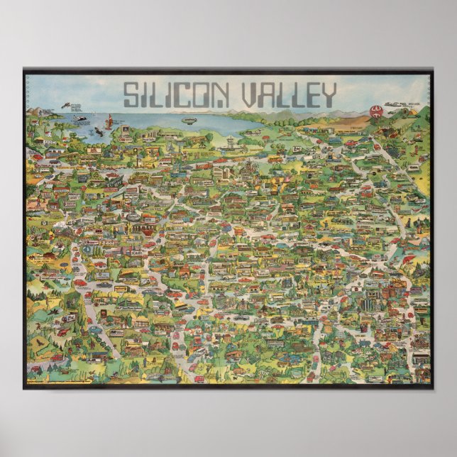 Poster Carte Retro Silicone Valley (Devant)