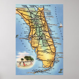 Poster Carte routière de Floride