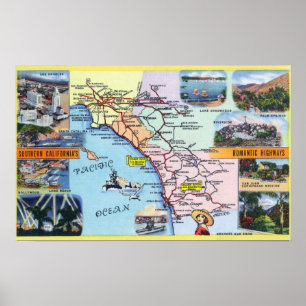 Poster Carte routière des autoroutes romantiques de l'CA 